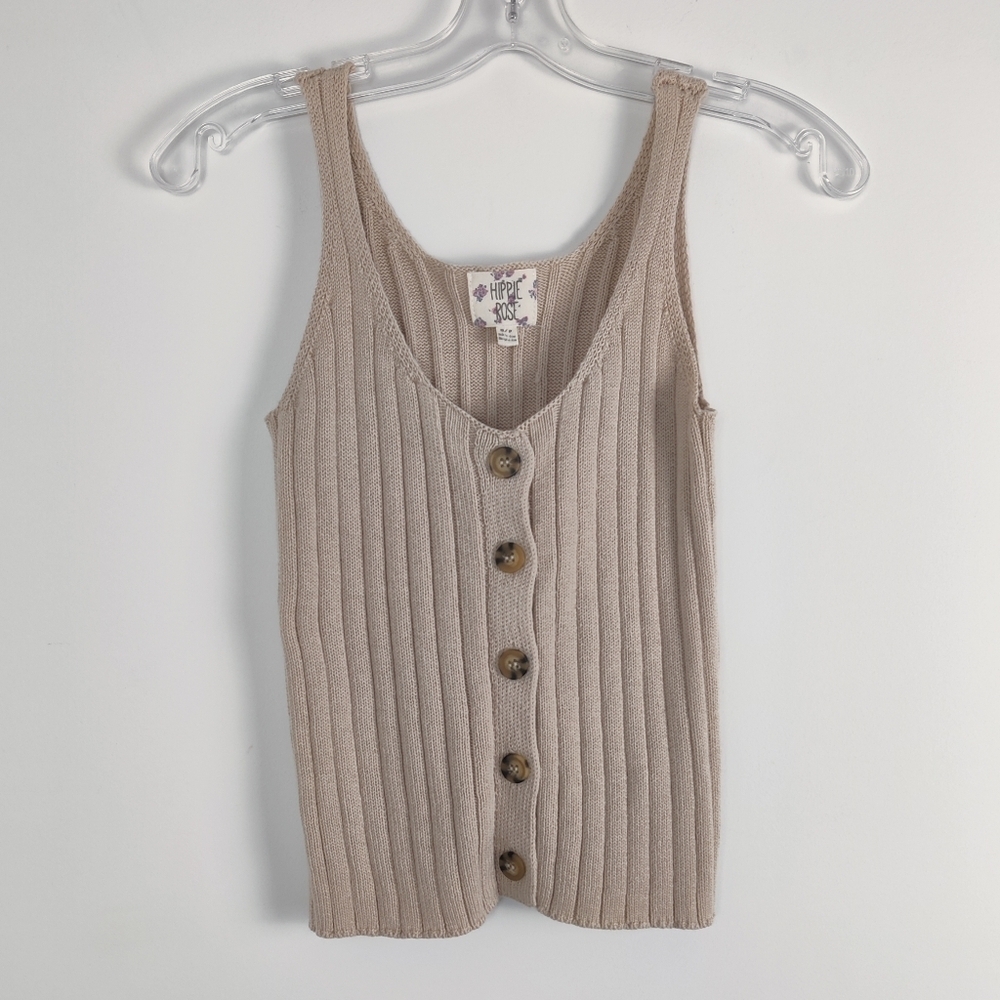 Hippie Rose Chunky Knit Sleeveless Cardigan Tank Top - Versatile Layering Cotton